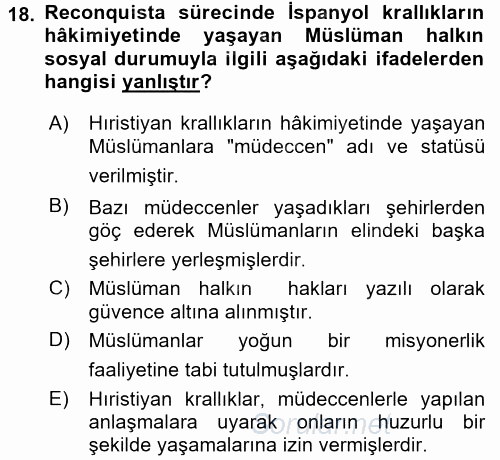 İslam Tarihi ve Medeniyeti 1 2016 - 2017 Dönem Sonu Sınavı 18.Soru