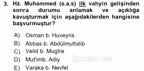 İslam Tarihi ve Medeniyeti 1 2016 - 2017 Dönem Sonu Sınavı 3.Soru