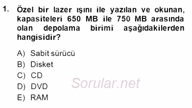 Bilgisayar 1 2013 - 2014 Dönem Sonu Sınavı 1.Soru