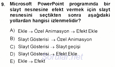 Bilgisayar 1 2013 - 2014 Dönem Sonu Sınavı 9.Soru