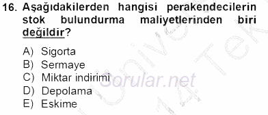 Perakendecilikte Ürün Yönetimi 2013 - 2014 Tek Ders Sınavı 16.Soru