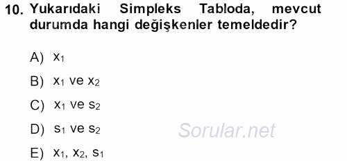 Yöneylem Araştırması 1 2013 - 2014 Tek Ders Sınavı 10.Soru