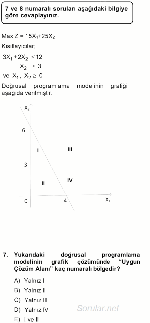 Yöneylem Araştırması 1 2013 - 2014 Tek Ders Sınavı 7.Soru