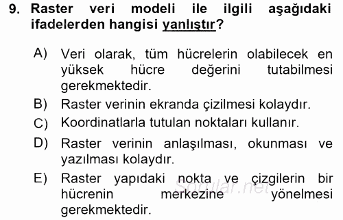 Coğrafi Bilgi Sistemleri 2016 - 2017 Dönem Sonu Sınavı 9.Soru