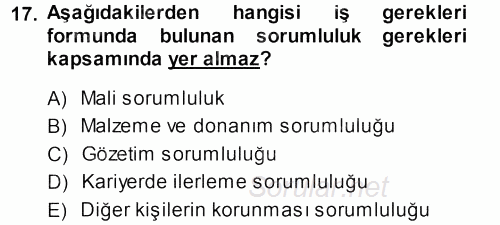 Sağlık Kurumlarında Operasyon Yönetimi 2013 - 2014 Dönem Sonu Sınavı 17.Soru