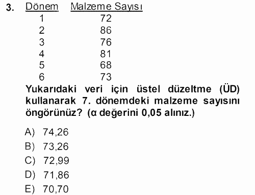 Sağlık Kurumlarında Operasyon Yönetimi 2013 - 2014 Dönem Sonu Sınavı 3.Soru