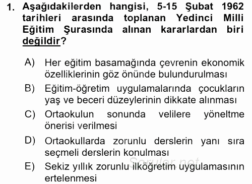 Türk Eğitim Tarihi 2016 - 2017 Dönem Sonu Sınavı 1.Soru