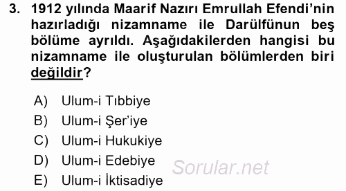 Türk Eğitim Tarihi 2016 - 2017 Dönem Sonu Sınavı 3.Soru