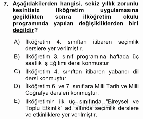 Türk Eğitim Tarihi 2016 - 2017 Dönem Sonu Sınavı 7.Soru