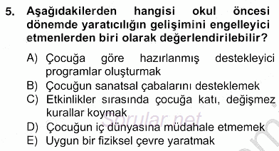 Görsel Sanatlar Eğitimi 2012 - 2013 Ara Sınavı 5.Soru