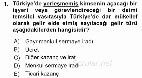 Özel Vergi Hukuku 1 2015 - 2016 Dönem Sonu Sınavı 1.Soru