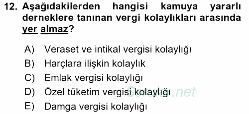 Özel Vergi Hukuku 1 2015 - 2016 Dönem Sonu Sınavı 12.Soru