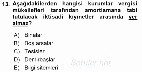 Özel Vergi Hukuku 1 2015 - 2016 Dönem Sonu Sınavı 13.Soru
