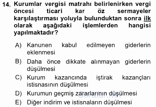 Özel Vergi Hukuku 1 2015 - 2016 Dönem Sonu Sınavı 14.Soru