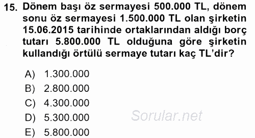 Özel Vergi Hukuku 1 2015 - 2016 Dönem Sonu Sınavı 15.Soru