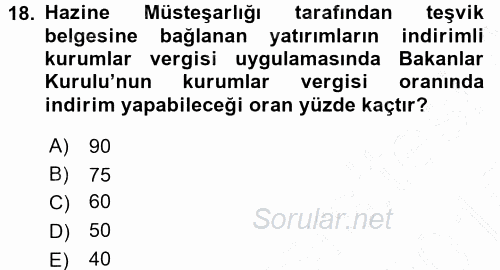 Özel Vergi Hukuku 1 2015 - 2016 Dönem Sonu Sınavı 18.Soru