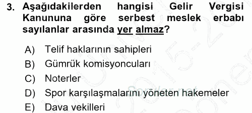 Özel Vergi Hukuku 1 2015 - 2016 Dönem Sonu Sınavı 3.Soru