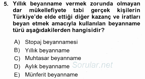 Özel Vergi Hukuku 1 2015 - 2016 Dönem Sonu Sınavı 5.Soru