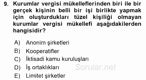 Özel Vergi Hukuku 1 2015 - 2016 Dönem Sonu Sınavı 9.Soru