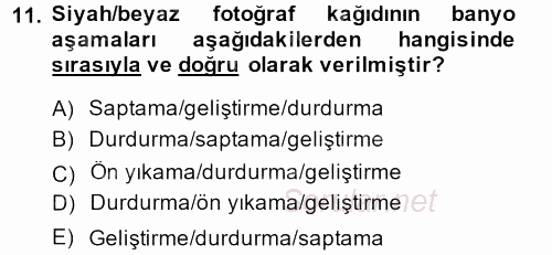 Temel Fotoğrafçılık 2014 - 2015 Dönem Sonu Sınavı 11.Soru