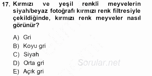 Temel Fotoğrafçılık 2014 - 2015 Dönem Sonu Sınavı 17.Soru