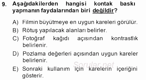 Temel Fotoğrafçılık 2014 - 2015 Dönem Sonu Sınavı 9.Soru