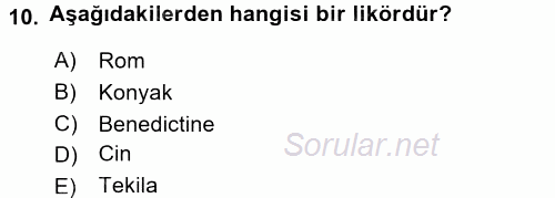 Yiyecek-İçecek Hizmetleri 2016 - 2017 Dönem Sonu Sınavı 10.Soru