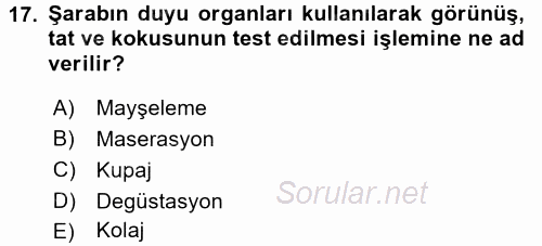 Yiyecek-İçecek Hizmetleri 2016 - 2017 Dönem Sonu Sınavı 17.Soru