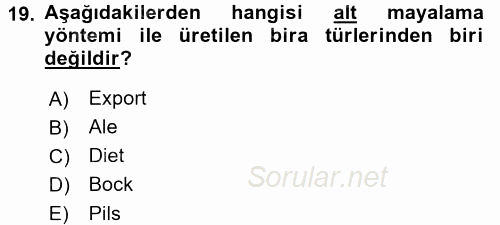 Yiyecek-İçecek Hizmetleri 2016 - 2017 Dönem Sonu Sınavı 19.Soru