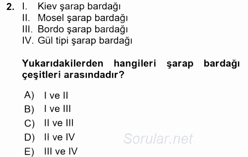 Yiyecek-İçecek Hizmetleri 2016 - 2017 Dönem Sonu Sınavı 2.Soru