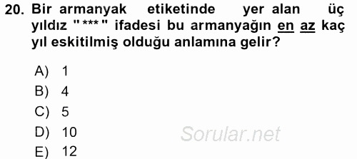 Yiyecek-İçecek Hizmetleri 2016 - 2017 Dönem Sonu Sınavı 20.Soru