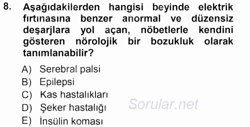 Özel Gereksinimli Bireyler ve Bakım Hizmetleri 2013 - 2014 Tek Ders Sınavı 8.Soru