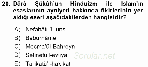 Orta Çağ ve Yeni Çağ Türk Devletleri Tarihi 2015 - 2016 Dönem Sonu Sınavı 20.Soru