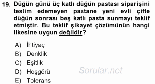 Müşteri İlişkileri Yönetimi 2016 - 2017 Dönem Sonu Sınavı 19.Soru