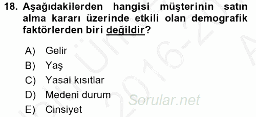 Kişisel Satış Teknikleri 2016 - 2017 Ara Sınavı 18.Soru