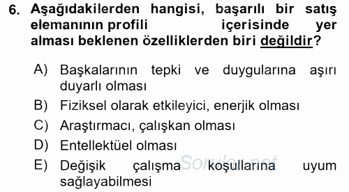 Kişisel Satış Teknikleri 2016 - 2017 Ara Sınavı 6.Soru