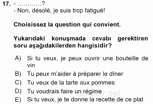 Fransızca 1 2015 - 2016 Tek Ders Sınavı 17.Soru