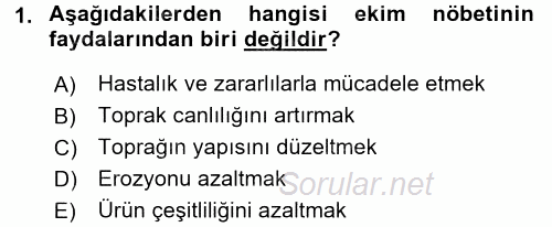 Tarla Bitkileri 1 2016 - 2017 Dönem Sonu Sınavı 1.Soru