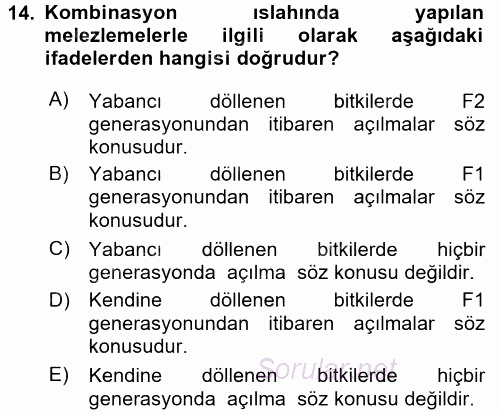 Tarla Bitkileri 1 2016 - 2017 Dönem Sonu Sınavı 14.Soru