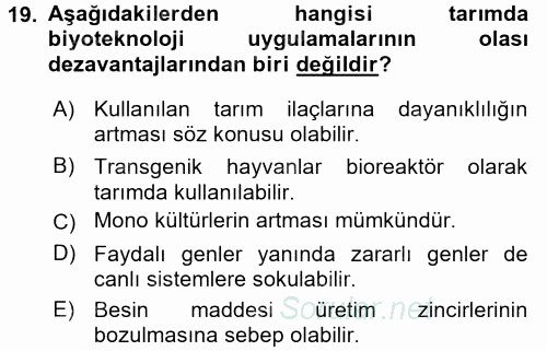 Tarla Bitkileri 1 2016 - 2017 Dönem Sonu Sınavı 19.Soru