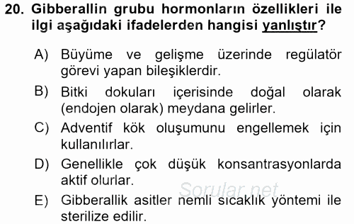 Tarla Bitkileri 1 2016 - 2017 Dönem Sonu Sınavı 20.Soru