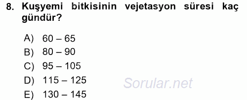 Tarla Bitkileri 1 2016 - 2017 Dönem Sonu Sınavı 8.Soru