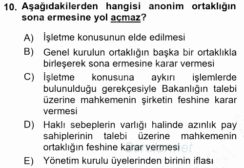 Ticaret Hukuku 2016 - 2017 3 Ders Sınavı 10.Soru