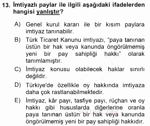 Ticaret Hukuku 2016 - 2017 3 Ders Sınavı 13.Soru