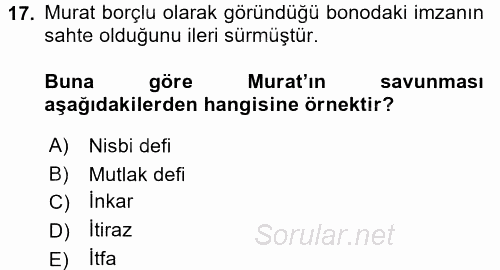 Ticaret Hukuku 2016 - 2017 3 Ders Sınavı 17.Soru
