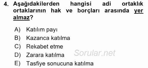 Ticaret Hukuku 2016 - 2017 3 Ders Sınavı 4.Soru