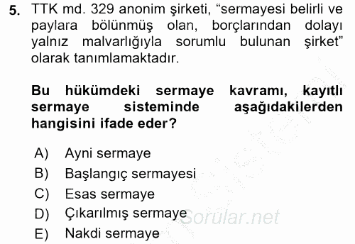 Ticaret Hukuku 2016 - 2017 3 Ders Sınavı 5.Soru
