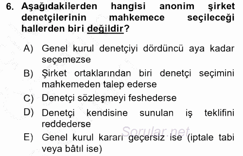 Ticaret Hukuku 2016 - 2017 3 Ders Sınavı 6.Soru