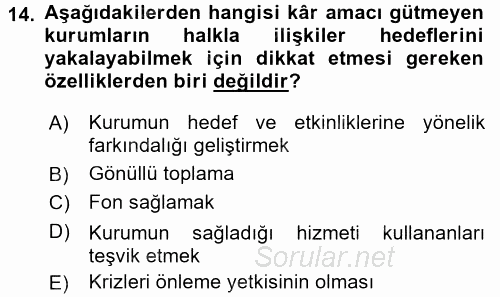 Sosyal Hizmet Yönetimi 2015 - 2016 Ara Sınavı 14.Soru