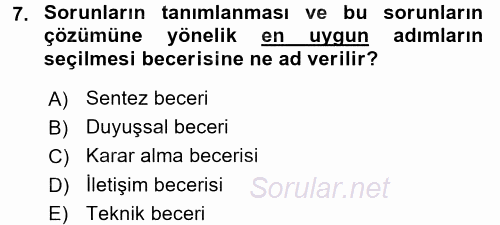 Sosyal Hizmet Yönetimi 2015 - 2016 Ara Sınavı 7.Soru